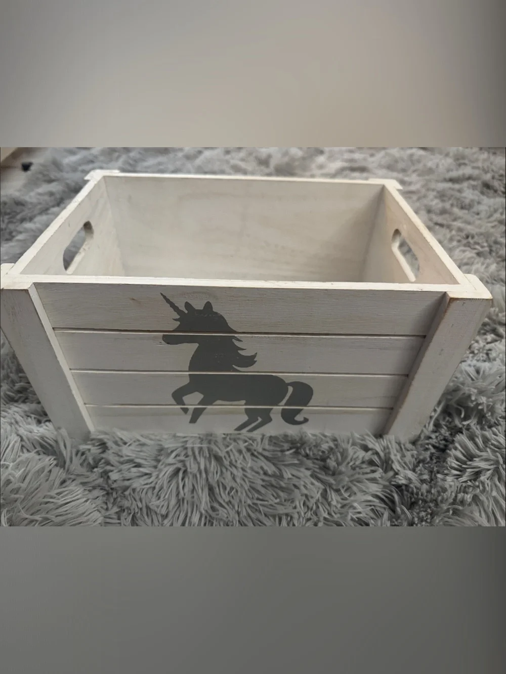 Wooden Small Pet Crate with Gray Unicorn Design - White
